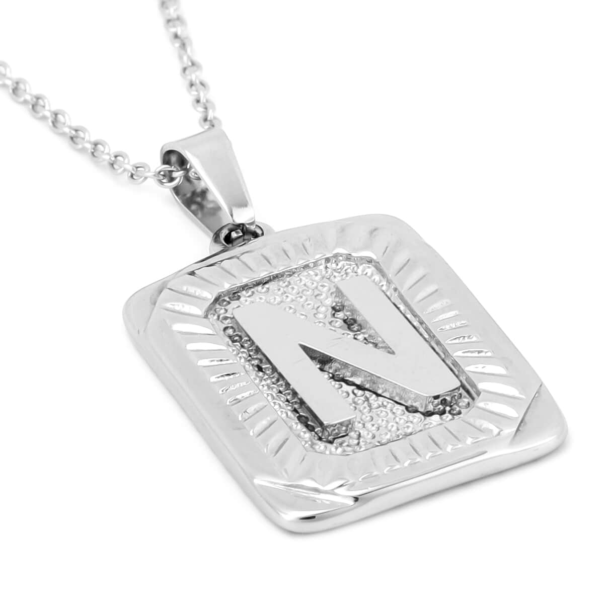 Dog Tag Style N Initial Pendant Necklace 22 Inches in Stainless Steel image number 3