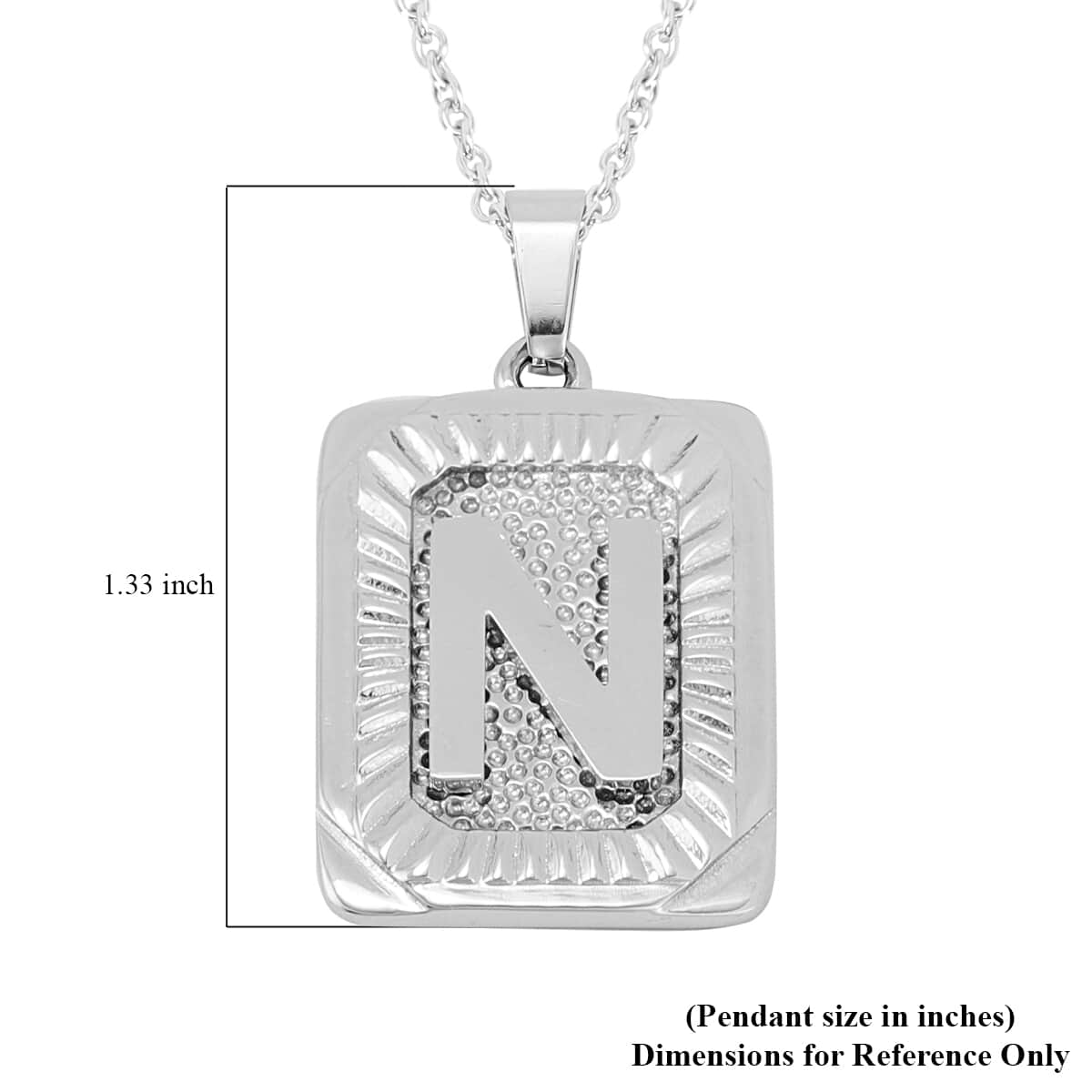 Dog Tag Style N Initial Pendant Necklace 22 Inches in Stainless Steel image number 4