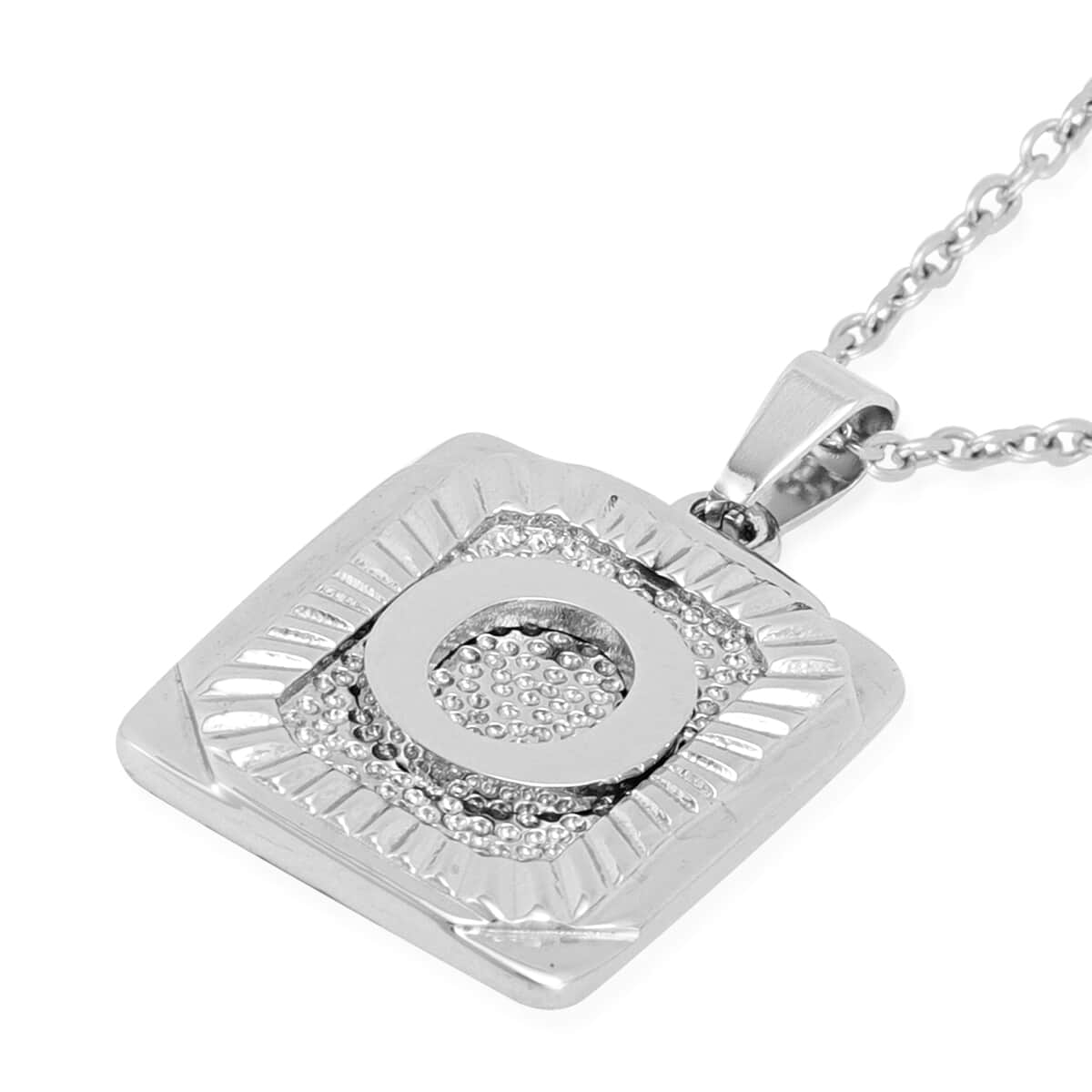 Dog Tag Style O Initial Pendant Necklace 22 Inches in Stainless Steel image number 3