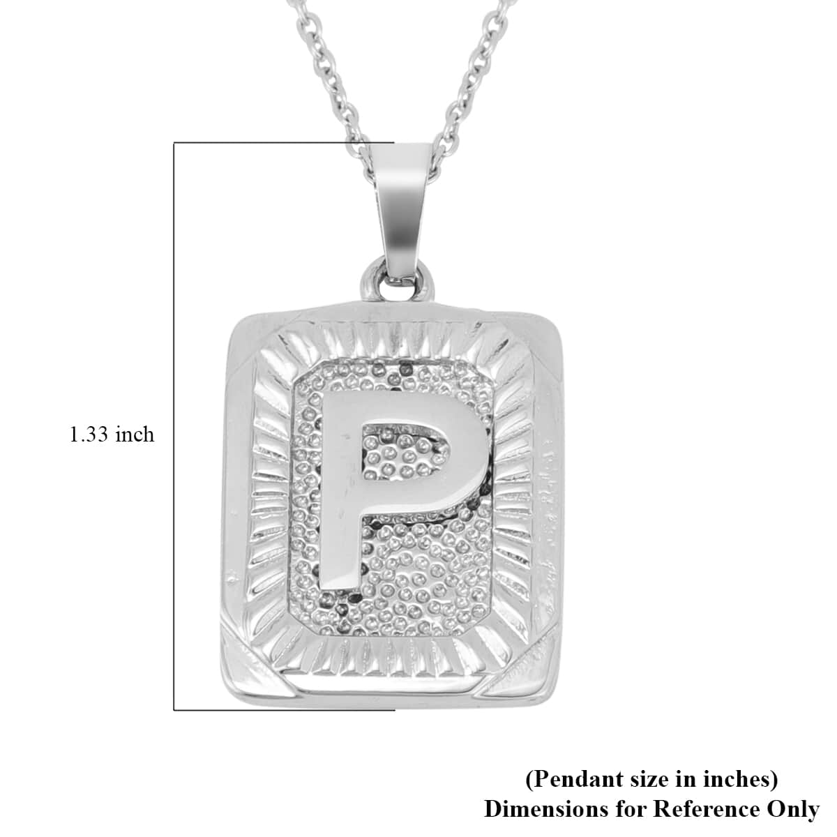 Dog Tag Style P Initial Pendant Necklace 22 Inches in Stainless Steel image number 4