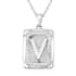 Dog Tag Style V Initial Pendant Necklace 22 Inches in Stainless Steel image number 0