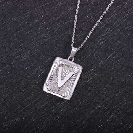 Dog Tag Style V Initial Pendant Necklace 22 Inches in Stainless Steel image number 1