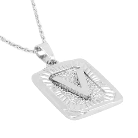 Dog Tag Style V Initial Pendant Necklace 22 Inches in Stainless Steel image number 3