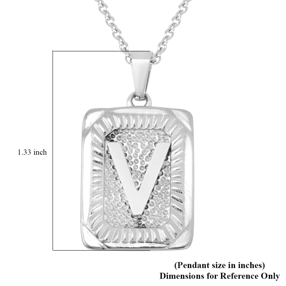 Dog Tag Style V Initial Pendant Necklace 22 Inches in Stainless Steel image number 4