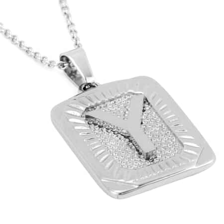 Dog Tag Style Y Initial Pendant Necklace 22 Inches in Stainless Steel image number 3