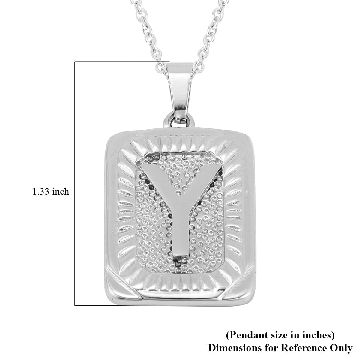 Dog Tag Style Y Initial Pendant Necklace 22 Inches in Stainless Steel image number 4