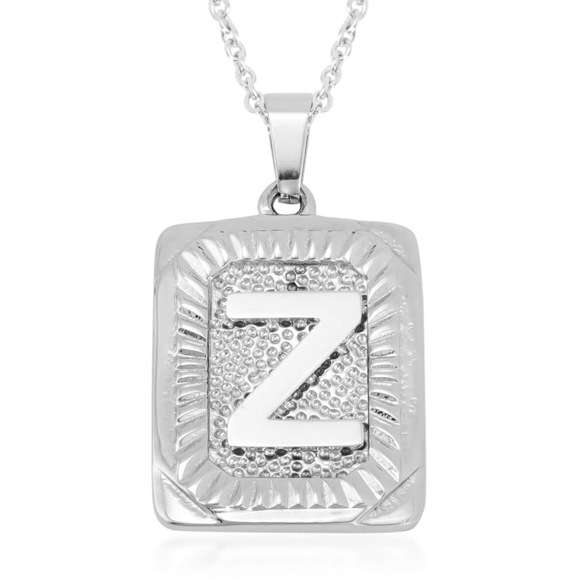 Dog Tag Style Z Initial Pendant Necklace 22 Inches in Stainless Steel image number 0