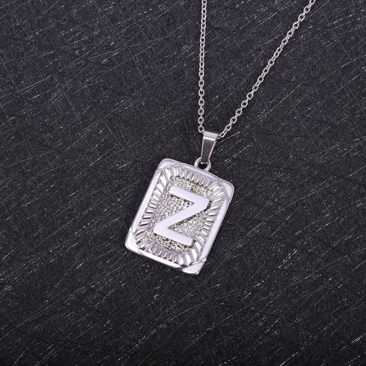 Dog Tag Style Z Initial Pendant Necklace 22 Inches in Stainless Steel image number 1