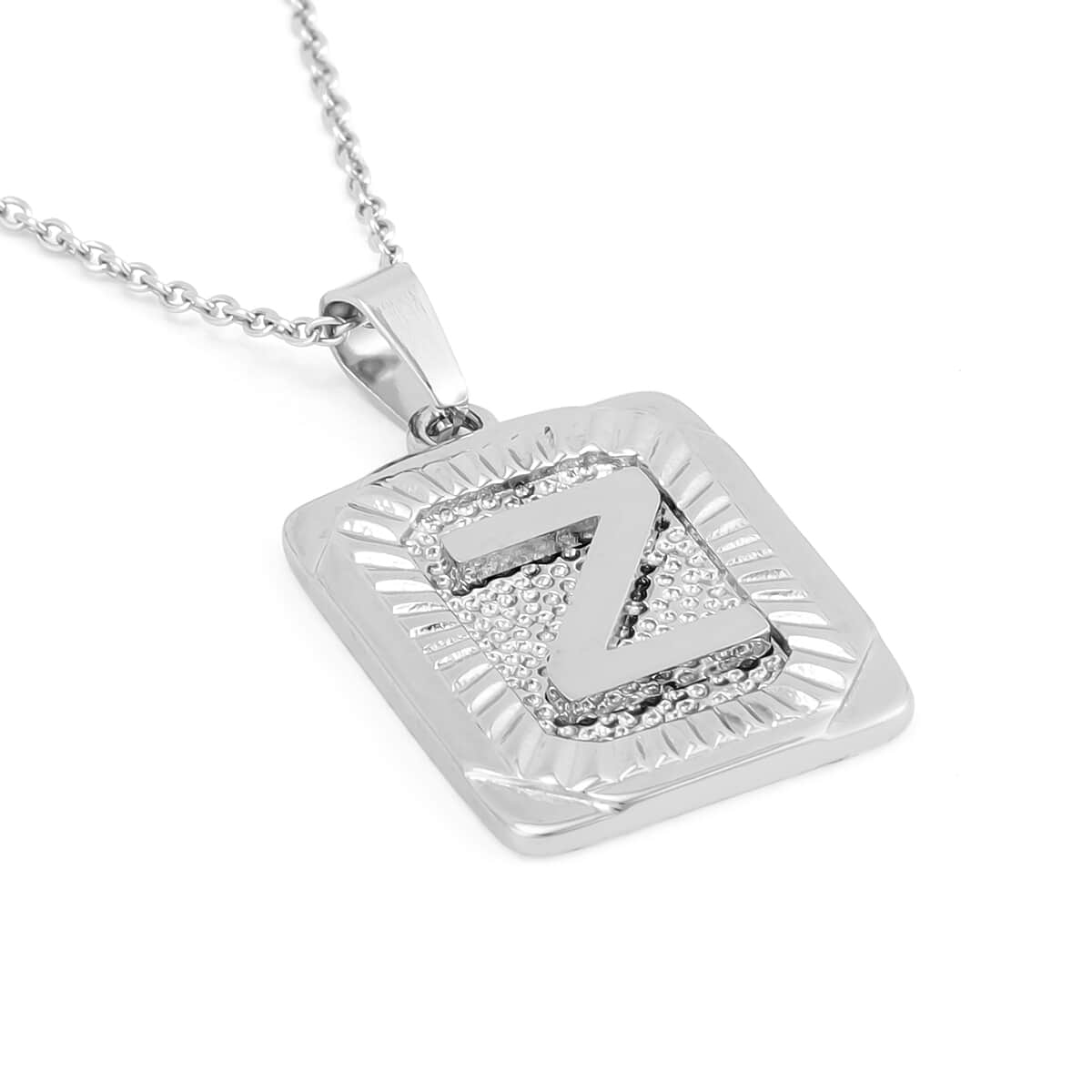 Dog Tag Style Z Initial Pendant Necklace 22 Inches in Stainless Steel image number 3