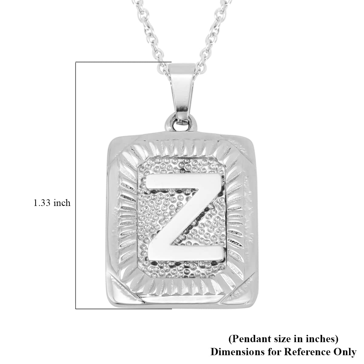 Dog Tag Style Z Initial Pendant Necklace 22 Inches in Stainless Steel image number 4