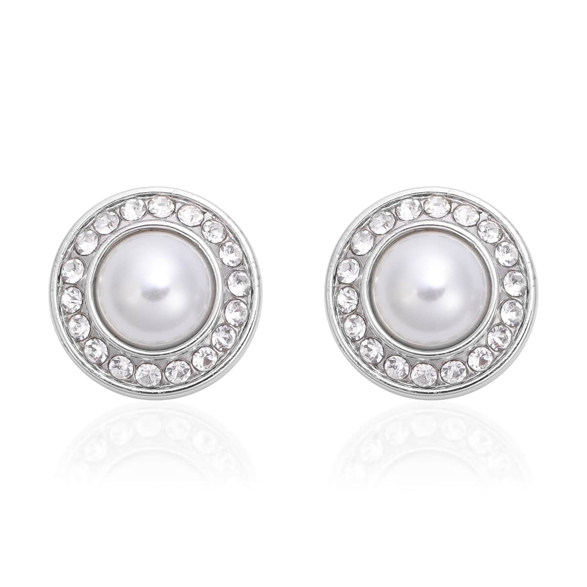 Set of 2 Simulated Pearl, Austrian Crystal Button Covers in Silvertone image number 1
