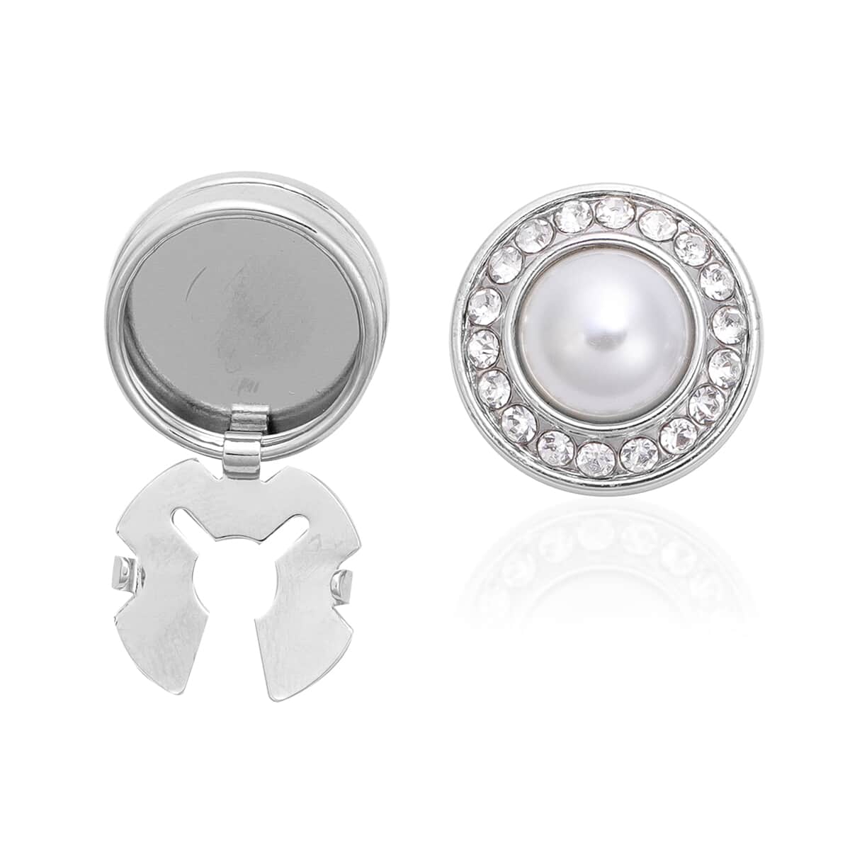 Set of 2 Simulated Pearl, Austrian Crystal Button Covers in Silvertone image number 2