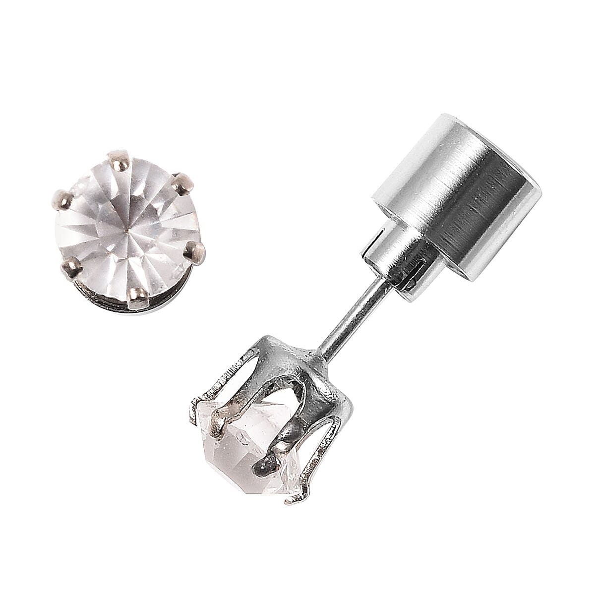 Set of 2 Austrian Crystal Stud Earrings with Blue and White LED Light in Silvertone