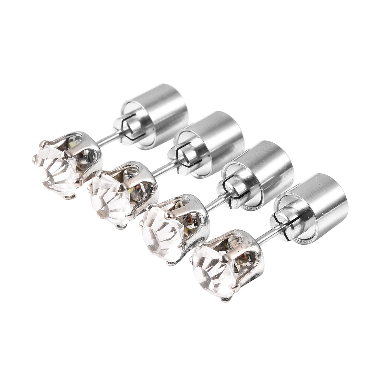 Set of 2 Austrian Crystal Stud Earrings with Yellow and Multi Color LED Light in Silvertone image number 0