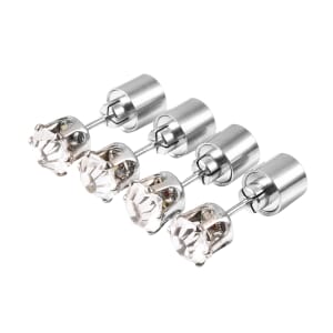 Set of 2 Austrian Crystal Stud Earrings with Yellow and Multi Color LED Light in Silvertone