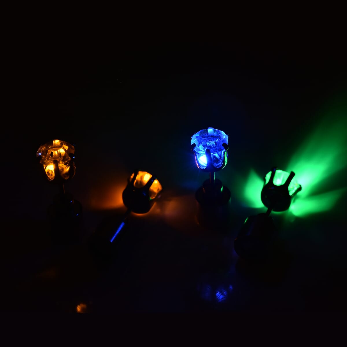 Set of 2 Austrian Crystal Stud Earrings with Yellow and Multi Color LED Light in Silvertone image number 2
