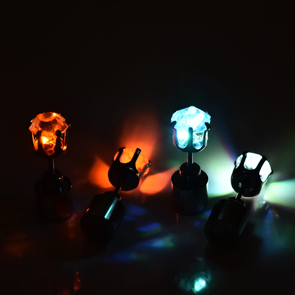 Set of 2 Austrian Crystal Stud Earrings with Multi Color LED Light in Silvertone image number 2