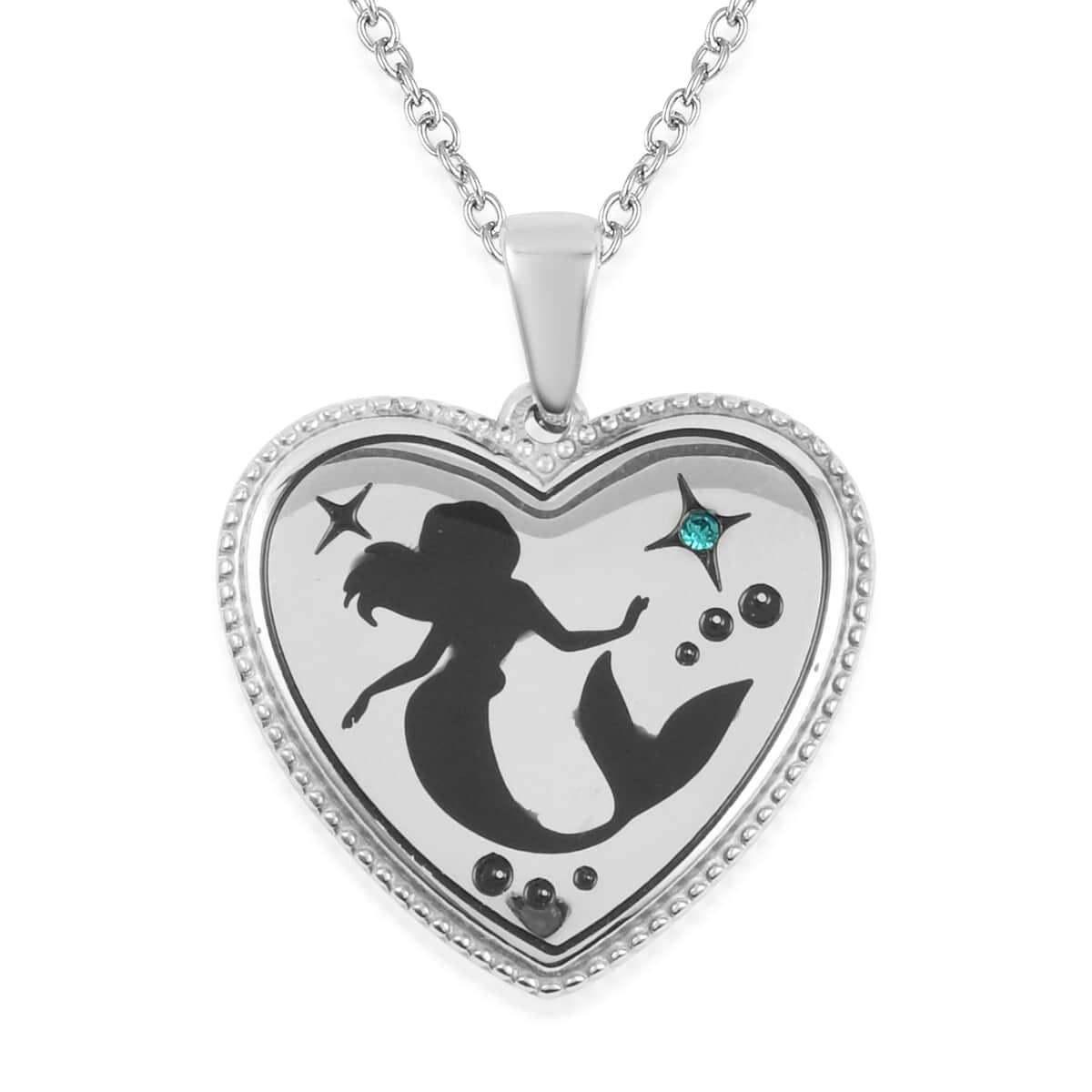 Disney Austrian Crystal Little Mermaid Black Silhouette Heart Pendant Necklace 18-20 Inches in Stainless Steel image number 0