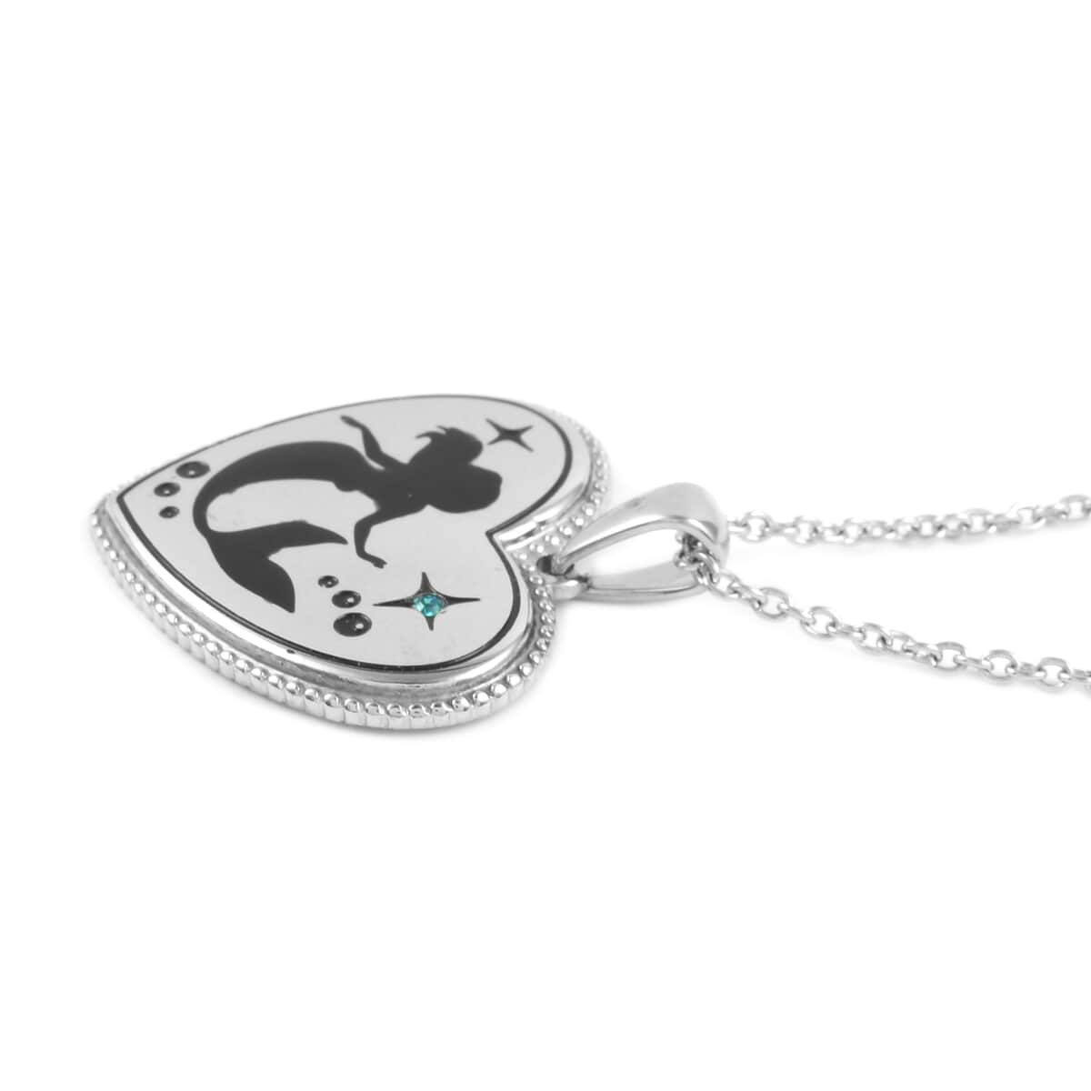 Disney Austrian Crystal Little Mermaid Black Silhouette Heart Pendant Necklace 18-20 Inches in Stainless Steel image number 3