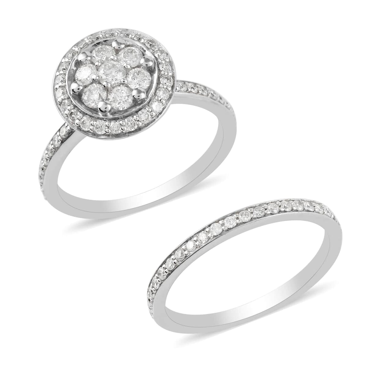 14K White Gold Diamond Set of 2 Ring (Size 7.75) 11.80 Grams 1.00 ctw image number 0