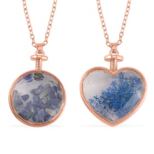 Lapis Lazuli and Glass Set of 2 Nature and Earth Pendant Necklace 24 Inches in Rosetone 2.50 ctw