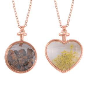 Yellow Tiger's Eye and Glass 2.50 ctw Set of 2 Nature and Earth Pendant Necklace in Rosetone 24 Inches