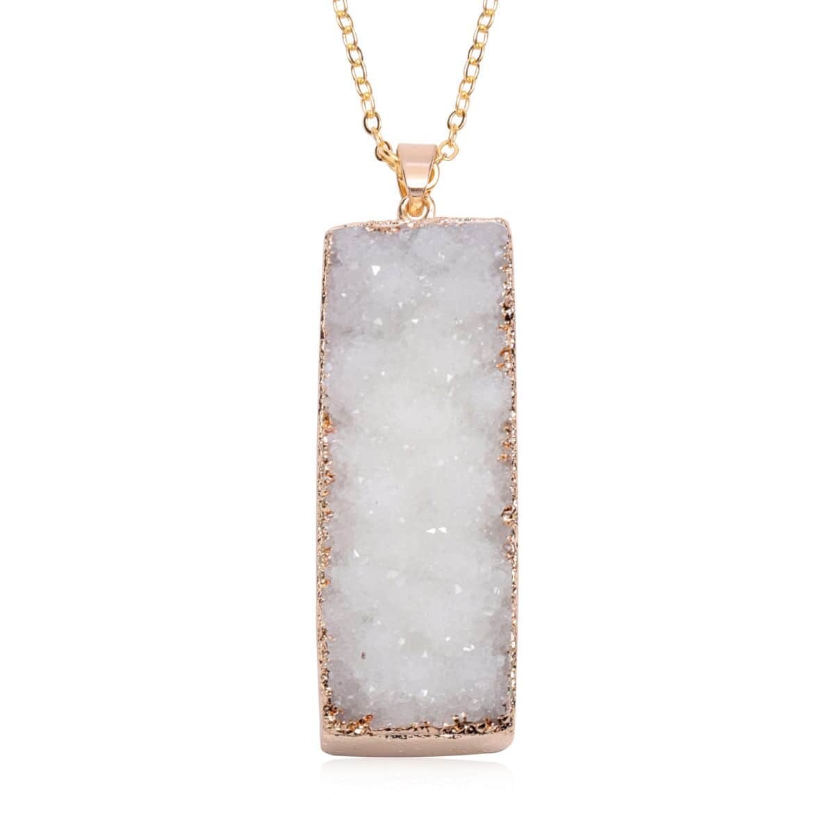 White Drusy Quartz Pendant Necklace 24 Inches in Goldtone and ION Plated Yellow Gold Stainless Steel image number 0