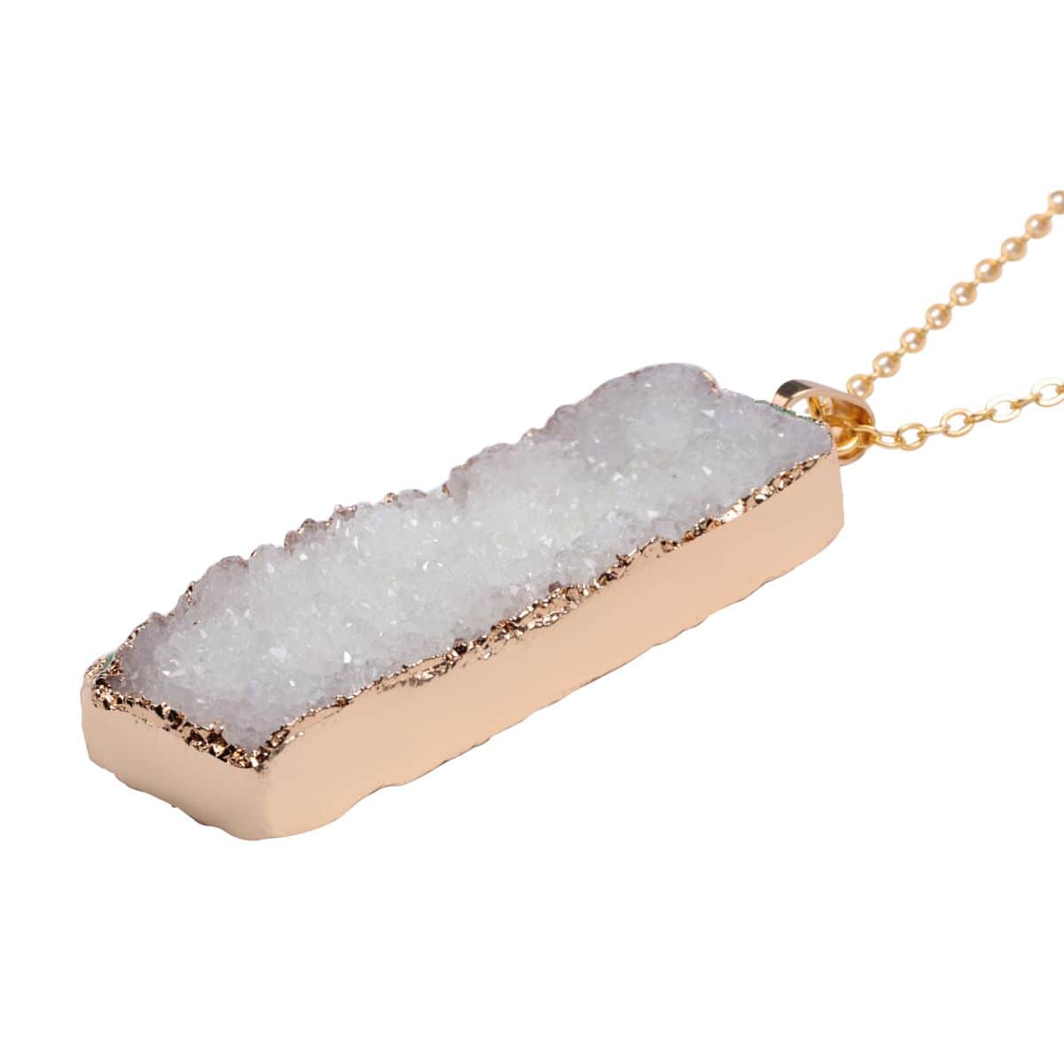 White Drusy Quartz Pendant Necklace 24 Inches in Goldtone and ION Plated Yellow Gold Stainless Steel image number 2