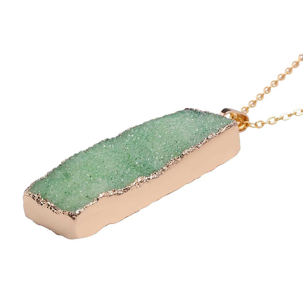 Green Drusy Quartz Pendant in Goldtone with ION Plated YG Stainless Steel Necklace 24 Inches image number 2