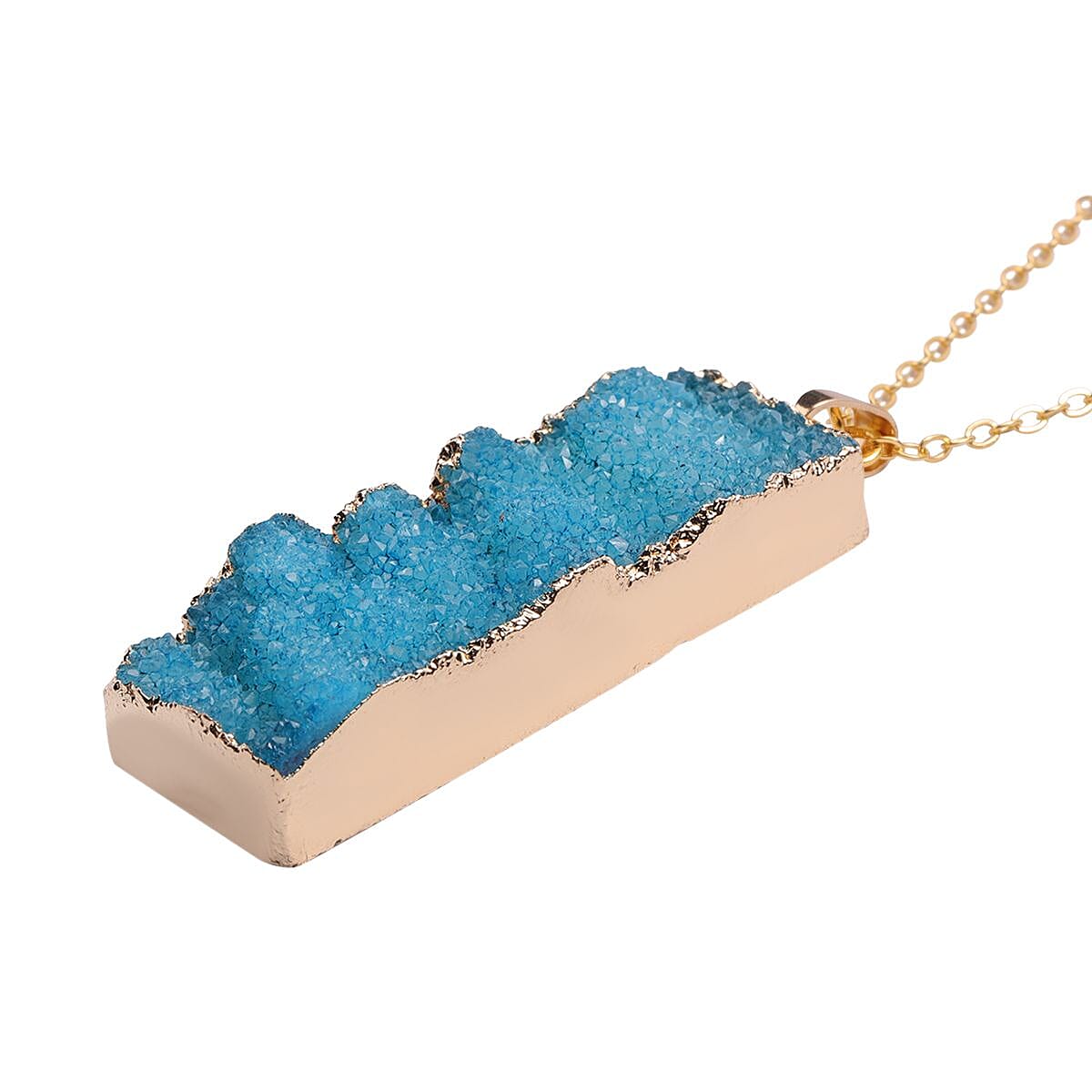 Blue Drusy Quartz Pendant in Goldtone with ION Plated YG Stainless Steel Necklace 24 Inches image number 2
