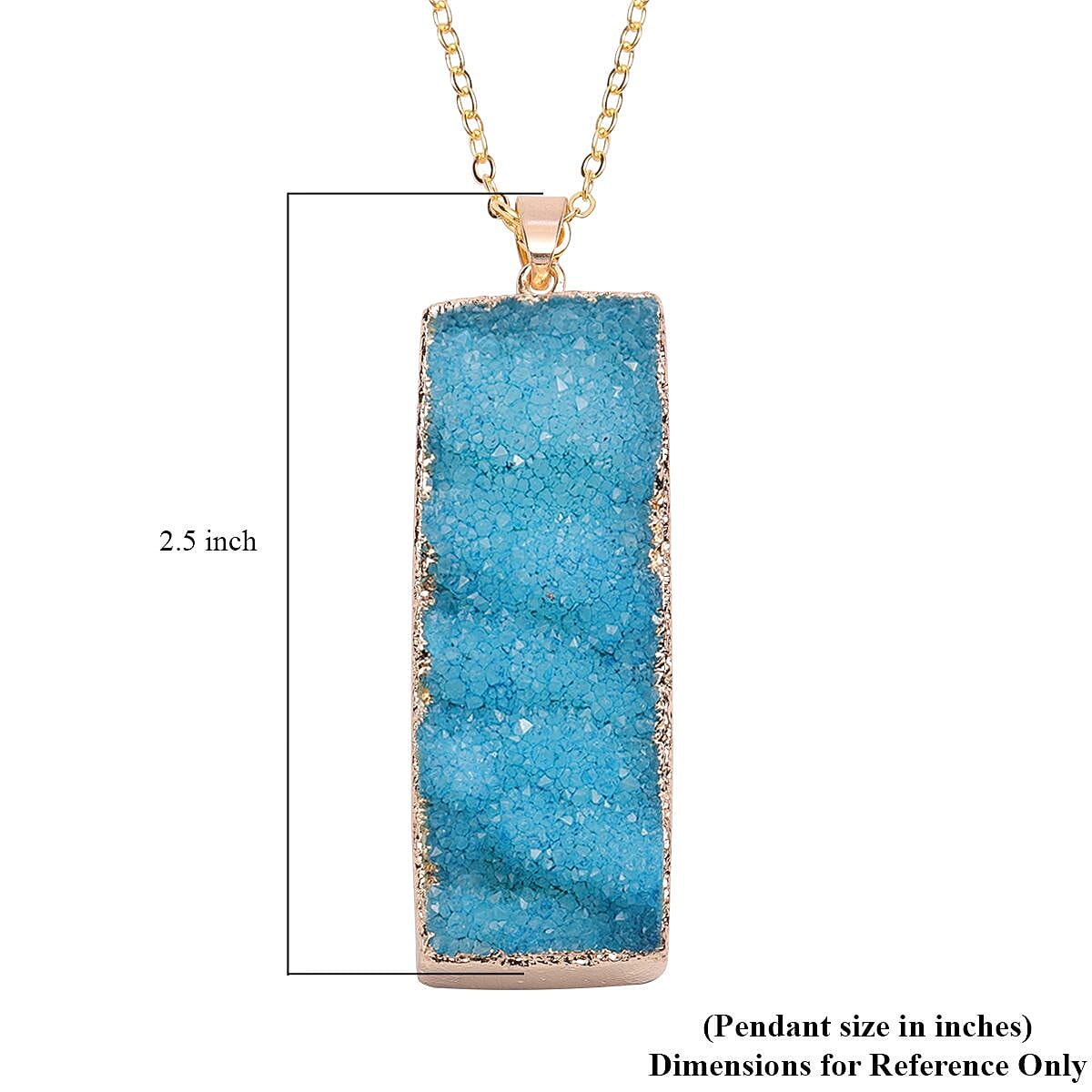 Blue Drusy Quartz Pendant in Goldtone with ION Plated YG Stainless Steel Necklace 24 Inches image number 3