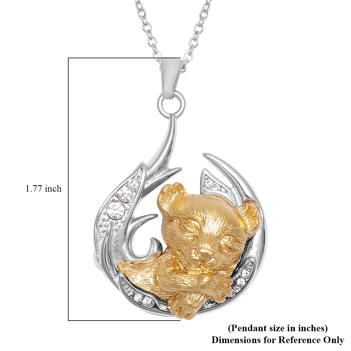 White Austrian Crystal, Yellow Resin Sleepy Lion Pendant Necklace (20 Inches) in Stainless SteelWhite Austrian Crystal, Yellow Resin Sleepy Lion Pendant Necklace (20 Inches) in Stainless Ste image number 3