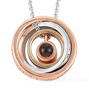 Hidden Message of I Love Mom on Magnifying Glass, Simulated Diamond Set of 5 Personalized Pendants with Necklace in Dualtone 20 Inches