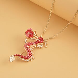 Red Austrian Crystal and Enameled Dragon Brooch or Pendant Necklace in Goldtone 28-30 Inchesa