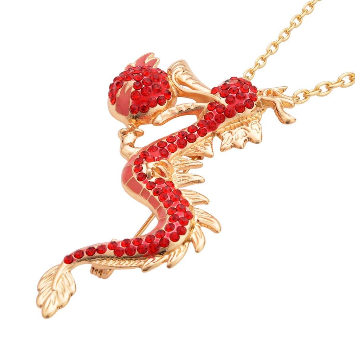 Red Austrian Crystal and Enameled Dragon Brooch or Pendant Necklace in Goldtone 28-30 Inchesa image number 2