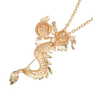 Red Austrian Crystal and Enameled Dragon Brooch or Pendant Necklace in Goldtone 28-30 Inchesa
