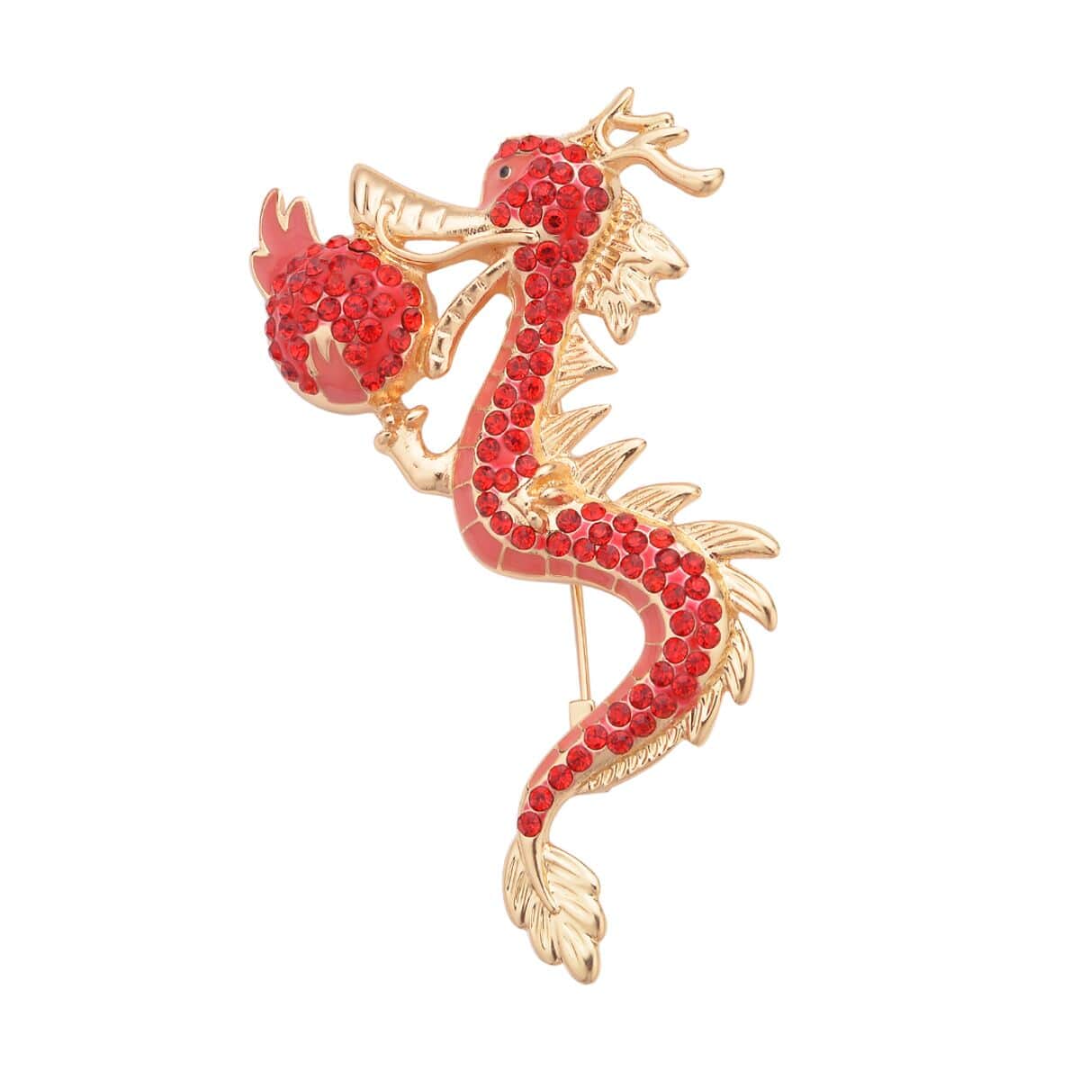 Red Austrian Crystal and Enameled Dragon Brooch or Pendant Necklace in Goldtone 28-30 Inchesa image number 4