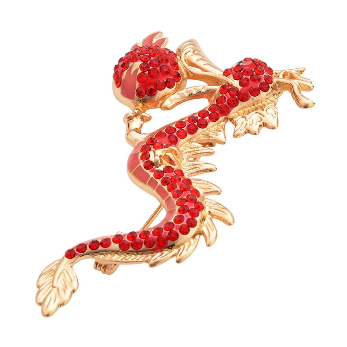 Red Austrian Crystal and Enameled Dragon Brooch or Pendant Necklace in Goldtone 28-30 Inchesa image number 5