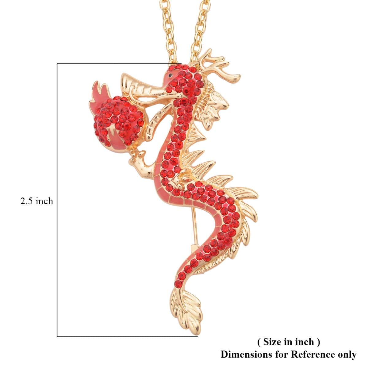 Red Austrian Crystal and Enameled Dragon Brooch or Pendant Necklace in Goldtone 28-30 Inchesa image number 6