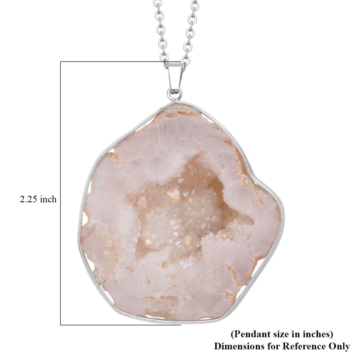 White Drusy Quartz Pendant in Silvertone with Stainless Steel Necklace 24 Inches image number 5