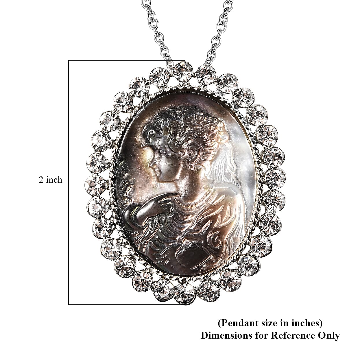 Cameo and White Austrian Crystal Pendant Necklace 24 Inches in Silvertone image number 5