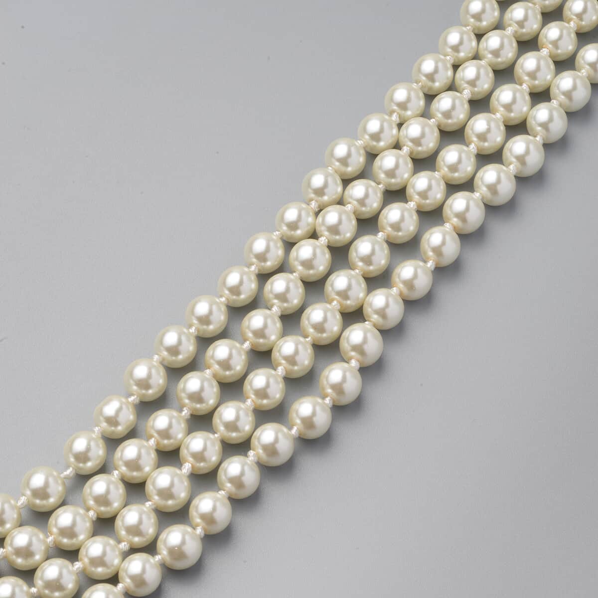 Simulated White Pearl Beaded Endless Necklace and Drop Earrings in Stainless Steel image number 2