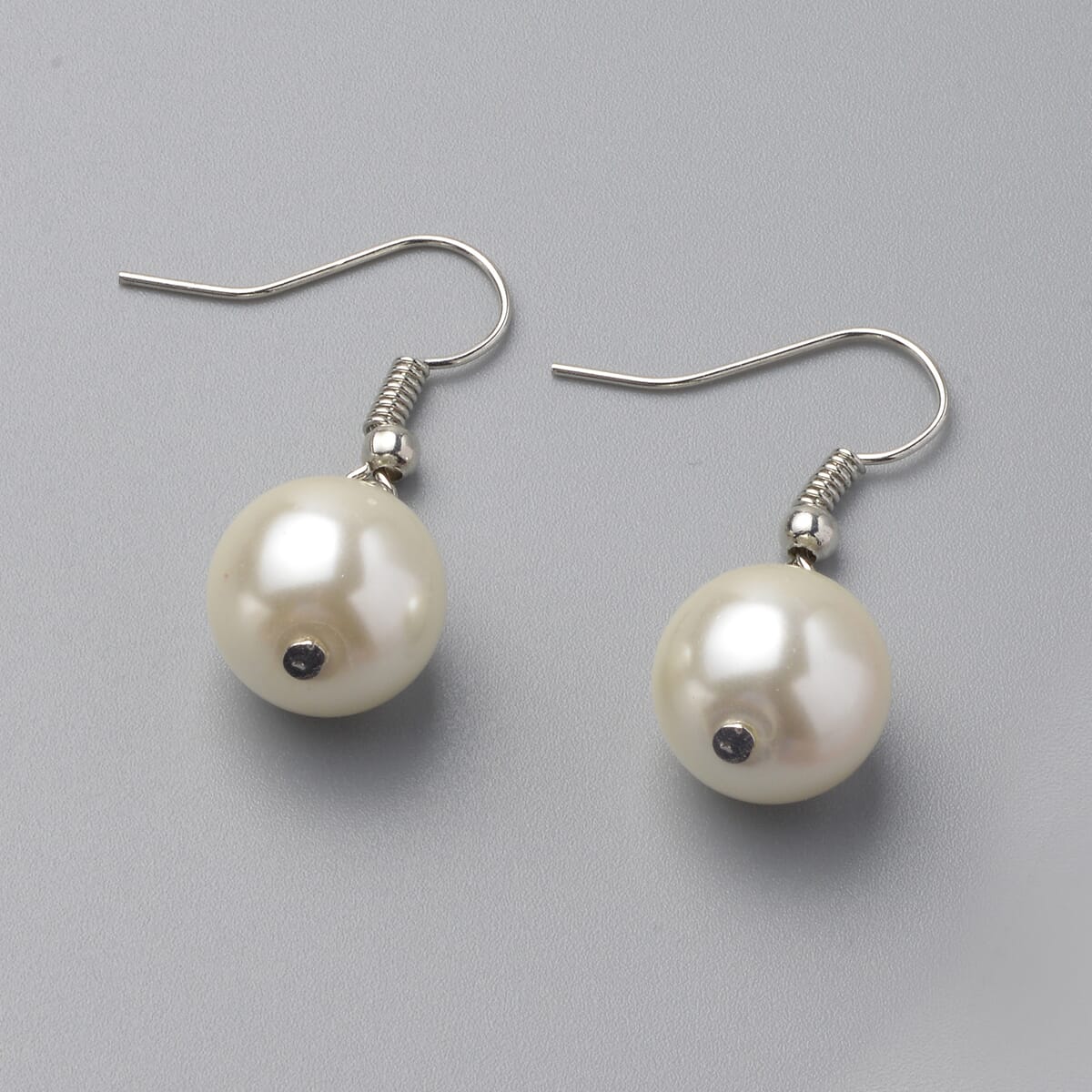 Simulated White Pearl Beaded Endless Necklace and Drop Earrings in Stainless Steel image number 3