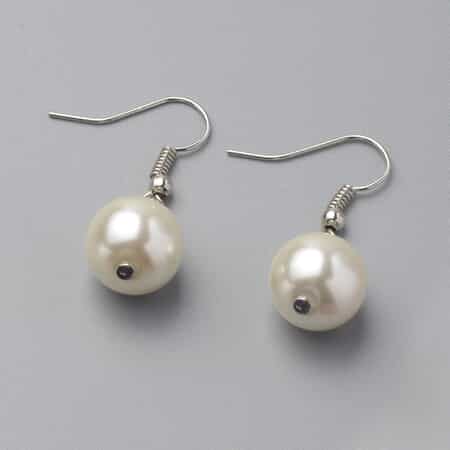 Simulated White Pearl Beaded Endless Necklace and Drop Earrings in Stainless Steel image number 3