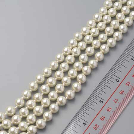 Simulated White Pearl Beaded Endless Necklace and Drop Earrings in Stainless Steel image number 4
