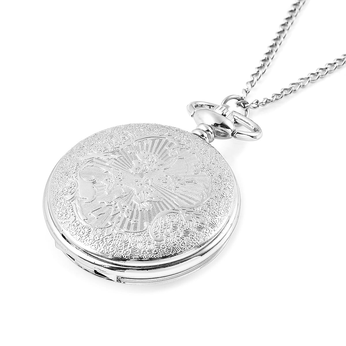 Strada Japanese Movement Penguin Pattern Pocket Watch with Chain (31.5 In) in Silvertone image number 3