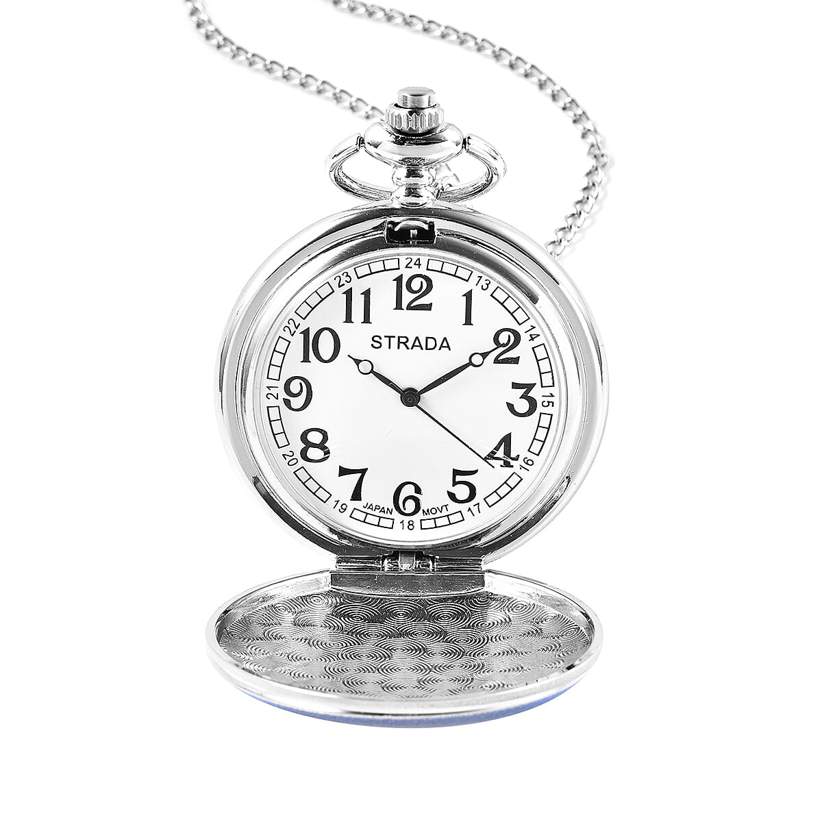 Strada Japanese Movement Penguin Pattern Pocket Watch with Chain (31.5 In) in Silvertone image number 4