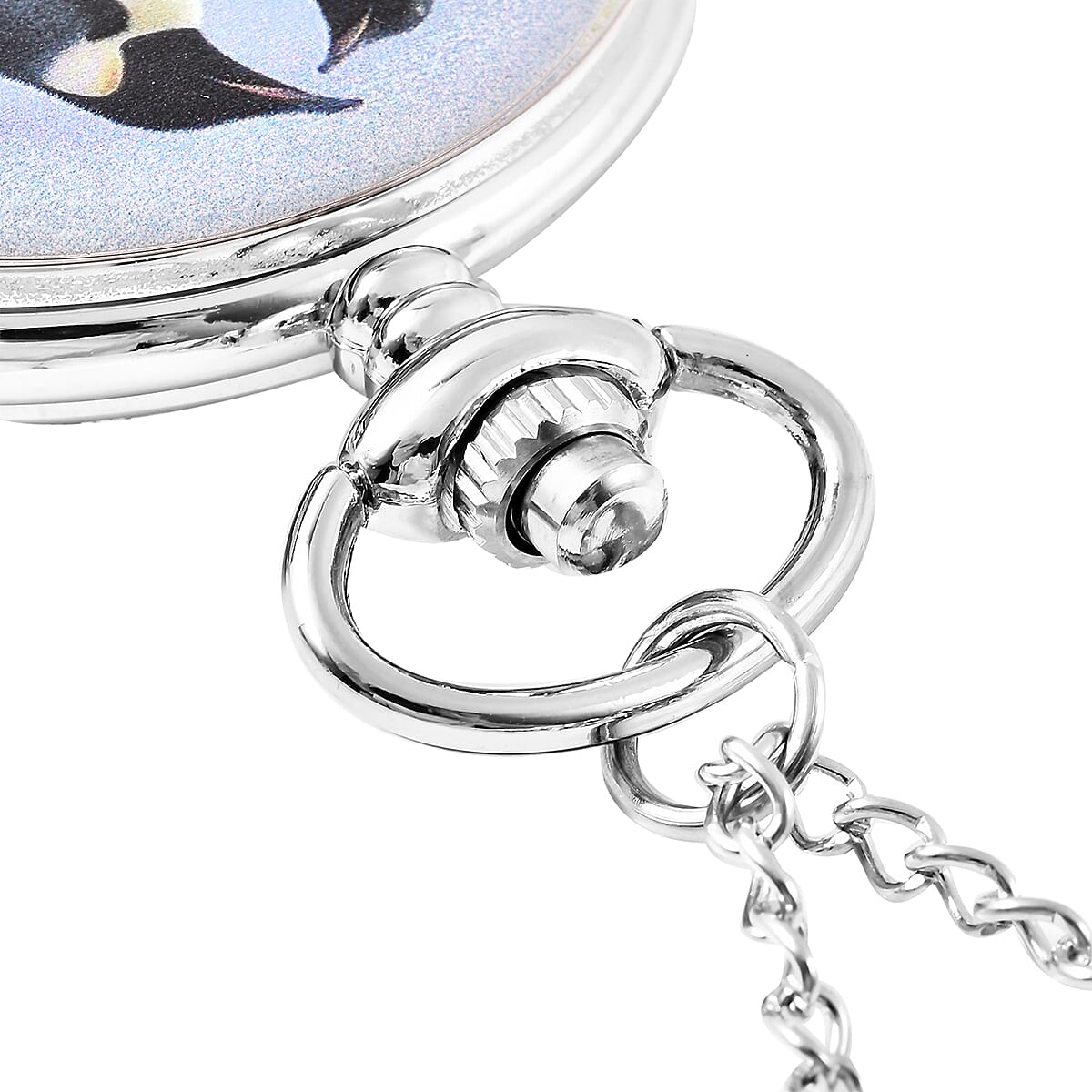 Strada Japanese Movement Penguin Pattern Pocket Watch with Chain (31.5 In) in Silvertone image number 5