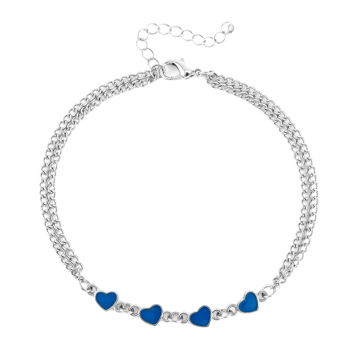 Blue Austrian Crystal, Enameled Set of 3 Charms Anklet in Silvertone 10-12 Inches