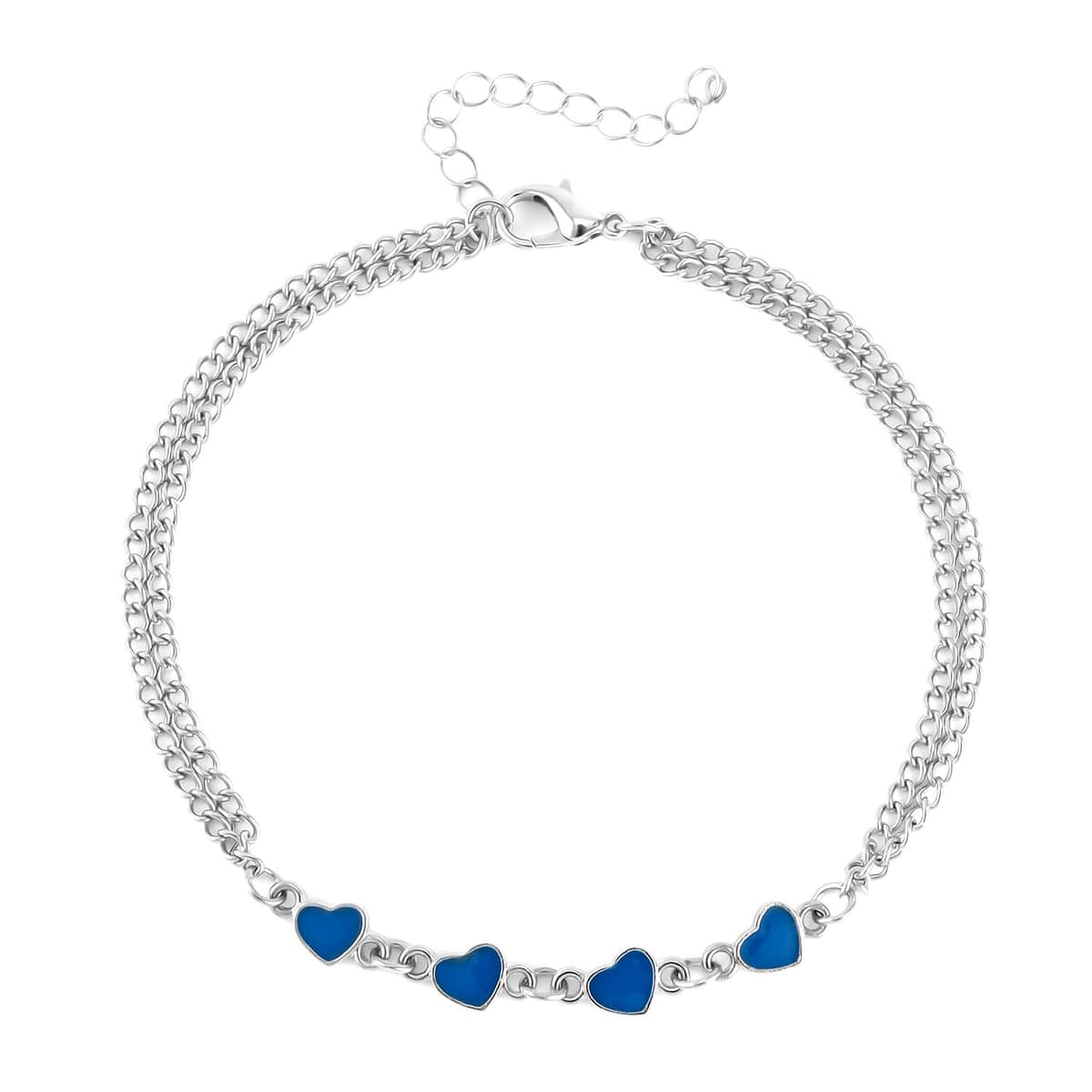 Blue Austrian Crystal, Enameled Set of 3 Charms Anklet 10-12 Inches in Silvertone image number 2